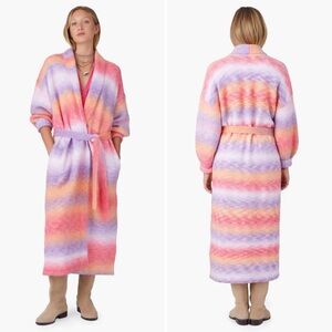 Xirena Minta Long Cardigan Size S Panorama Colorful Stripe Knit Purple Pink Tie